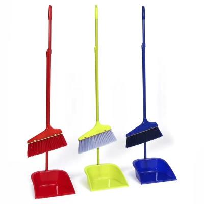 China Household Economical High Quality Customized Broom Set Pure Color Long Handle Broom With Dustpan for sale