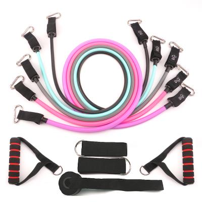 China Exercise Fitness Product 11pcs Expander Forming 6-Side Train Tube Resistance Bands Set With Foam Handles for sale