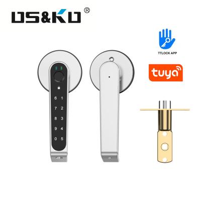 China One lever handle zinc alloy side lock for main door tuya wifi 2 action bedroom tuya door handle smart digital heavy black lever lock for sale