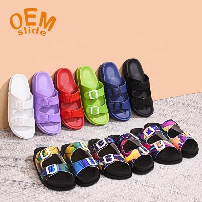 China CUSHIONING Designer Double Buckle Slippers Adjustable Strap Two Strap Sandals Slide Eva Men Customization Printed Sandals For for sale