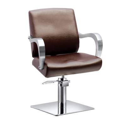 China Brown Barber Shop Beauty Salon Barber Shop Furniture Stainless Steel Barber Chair Classic Barber Shop Leather Supplies for sale