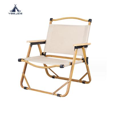 China Modern Camping Folding Chair Outdoor Furniture Portable Picnic Kermit Chair Aluminum Alloy with Wooden Armrest for Travel Beach Fishing for sale