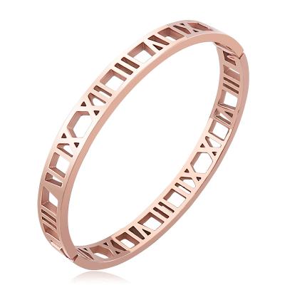 China Rose Gold Stainless Steel Buckle Bracelet Roman Numeral Hollow Bracelet Men Titanium Steel Casual/Sporty Korean Fashion for sale