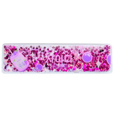 China Custom PVC+Liquid+Glitters Advertising Promotional Gifts Logo Printed PVC Plastic Liquid Ruler With Glitters For School Ruler for sale