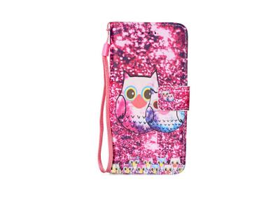 China Pink Owl Water Resistant Iphone Case Flip Type Pu Material Fashion Design for sale