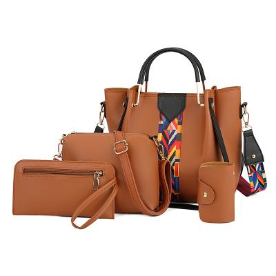 China Lady 2021 new design pure-color fashion 4 pieces set bags PU Four Seasons child mother hot selling leather bag for sale