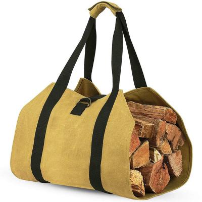 China Simple Indoor Outdoor Log Canvas Firewood Tote Bag With Handle Heavy Duty Canvas Bags Large Capscity Wood Bag Garden Use Organizer for sale