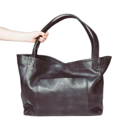 China Lady Black Leather Tote Bag, Soft Double Handle Grocery Large With Pocket Gift For Mothers for sale