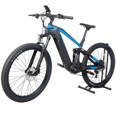 China Koolstofvezel elektrische fiets 29 inch 500W Mountain Velo Electrique Full Suspension E-Bike Te koop