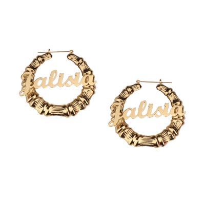 China XM20038 Environmental Friendly Customized Stainless Steel Gold Circle Bamboo Hip Hop Punk Exaggerated Earrings Wholesale for sale