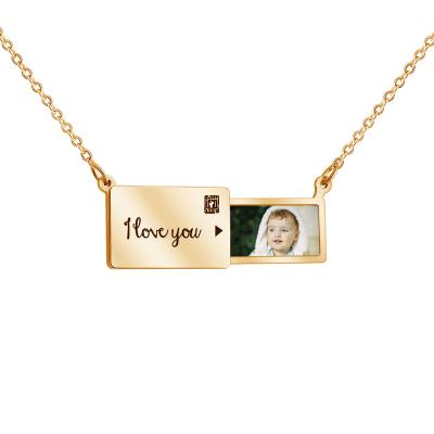 China XM200259 Environmentally Friendly Pull Out Photo Wrap Necklace Fashion Gift Stainless Steel Letter Clavicle Chain for sale