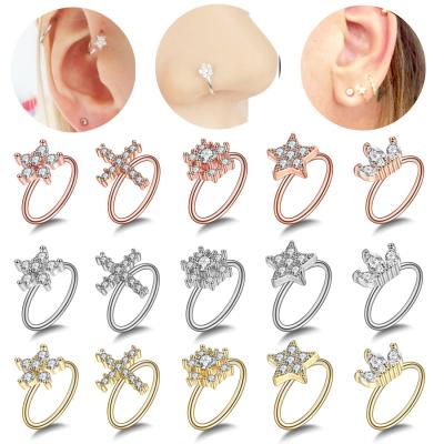 China XM20035 Environmental Friendly Nose Ring Clip Inlaid Zircon No Diamond Nose Ring Fake Pierced Lip Ring Jewelry for sale