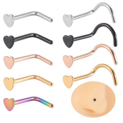 China XM2001 Stainless Steel Environmental Friendly Heart Shaped Nose Stud With Stem Color Plated Curved S Shaped Nose Ring for sale