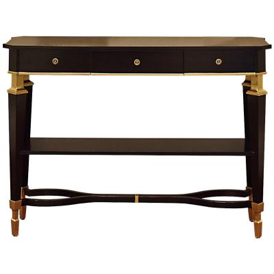 China High end 5-star luxury competitive dark finish Wooden writing desk with antique gold accent for hotel bedroom furniture for sale