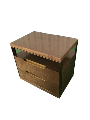 China Brass metal frame Maple burl veneer Custom made 2-drawer night stand of hotel bedroom furniture,bed side table for sale