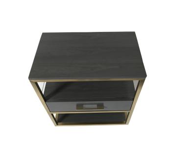 China Brass metal frame oak wood veneer Custom made 1-drawer night stand of hotel bedroom furniture,bed side table for sale