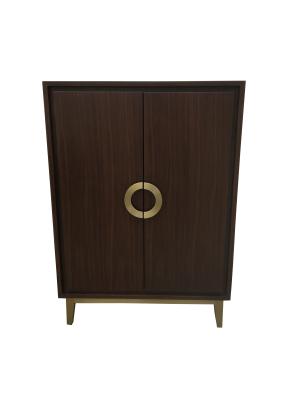 China Brass metal base 5-star American hotel Custom made 2-door walnut tall cabinet Wardrobe,closet ,hospitality casegoods for sale