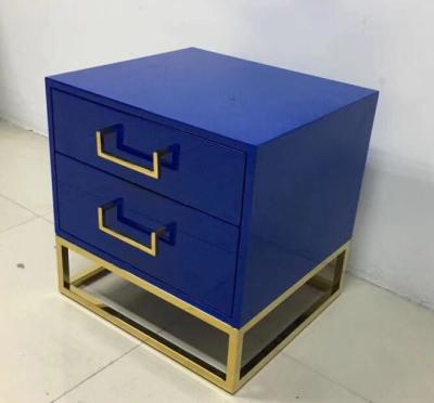 China Blue paint finish brass metal base 2-drawer night stand,bedside table ,hotel bedroom furniture,hospitality casegoods for sale