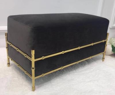 China Black fabric upholstery brass metal base  ottoman/bed bench for hotel bedroom furniture,soft seating for hotel bedroom for sale