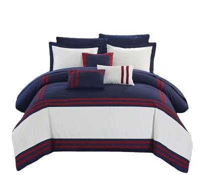 China Folded Full 10 Piece Comforter Set Bed, Patchwork Design Navy for sale