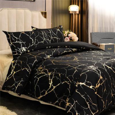 China American Style Gold Metallic Marble Comforter Set Foil Printing Glitter Bedding Set for sale