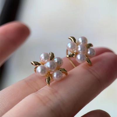 China Small CLASSIC Akoya natural pearl seawater flower earrings S925 silver plated gold earhook new fashion for sale