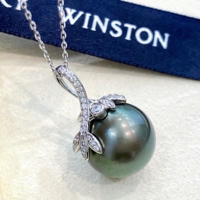 China CLASSIC Black Color Round 13-14mm Shaped Delicate Fashional 925 Sterling Silver Cubic Seawater Pearl Pendant for sale