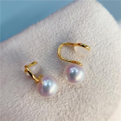 China New Elegant CLASSIC 7-8mm Round Shape White Design Zircon Jewelry Freshwater Pearl Artificial Pearl Earrings for sale