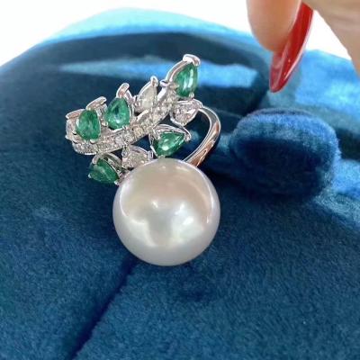 China CLASSIC 925 Sterling Silver Cubic Peacock Green Accessories Freshwater Pearl Ring Sterling Silver Ring for sale