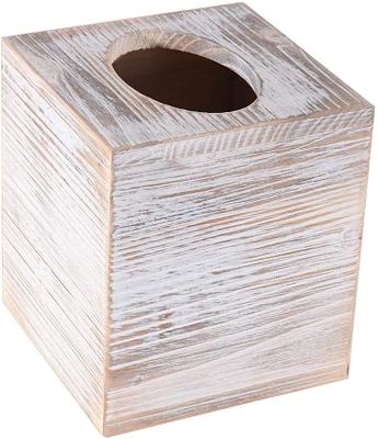 China Eco-Friendly Rustic Square Wood Tissue Box Lid with Slide Bottom Panel- for Home Decor and Bathroom for sale