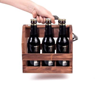 China Factory Price Viable Natural Wooden Bottle Carrier 6 Pack Beer and Soda Glass Bottle Beverage Cart for sale