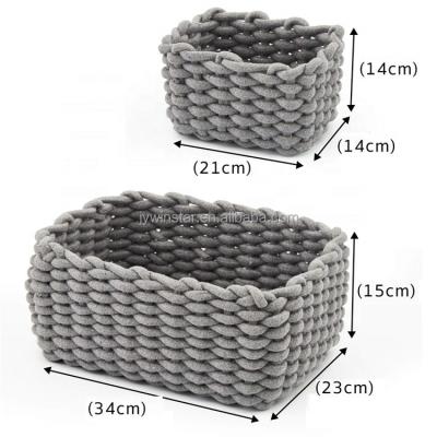 China Small Nordic Home Dirty Rope Woven Storage Folding Basket Woven Cotton Rope Cotton Storage Basket Decoration Laundry Hamper for sale