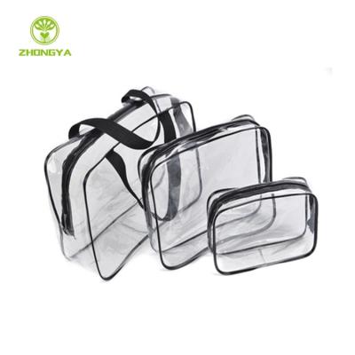 China Recyclable Waterproof Storage Custom Make Up Pouch Wash Up Transparent Clear Makeup PVC Bags With Handle for sale