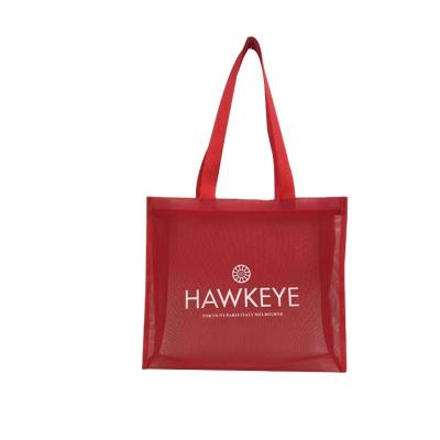 China Washable Custom Logo Printing Red Nylon Mesh Shopping Bag for sale