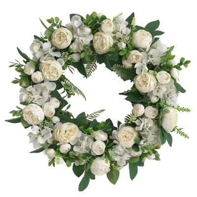 China Environmental Friendly Garland Flower Ribbon Spring Wreath Spring Peony Simulation Dried Flower Garland for Living Room Bedroom Wall Window Decor for sale