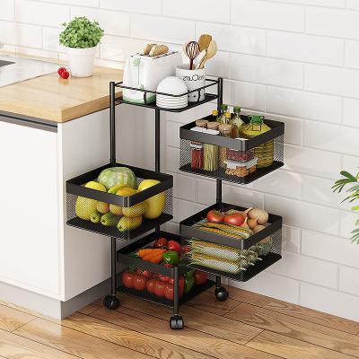 China MU Multi-Layer Rotating Round Basket 5 Tier Fruit Vegetable Storage Basket Kitchen Square Minimalist Black Rotating Basket Mobile for sale