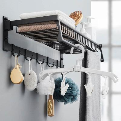 China Space Saving Black Space Folding Basket Aluminum Towel Rack For Wall Mounted Bathroom Toilet Towel Rack Towel Shelf for sale