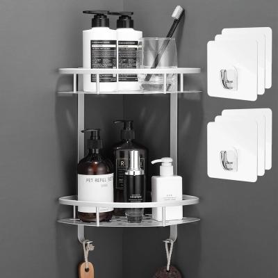 China Wall Mounted Type - Corner Shower Organizer Caddy, 2 Tier Wall Mounted Aluminum Shower Shelf With Adhesive No Drilling for sale