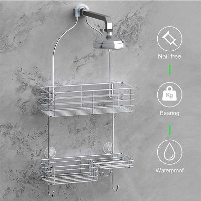 China Wall Mounted Type No Bathroom Wall Hanging Stainless Steel Shower Caddy Basket Shelf Sprinkler Drilling Universal Rack for sale