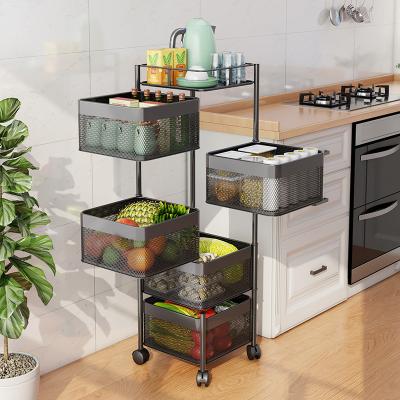 China Sustainable Rotating Multi Layer Kitchen Shelf Square Seated Kitchen Standing Storage Unit Rotating Vegetable Shelf Rack Floor Standing for sale