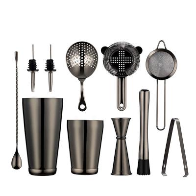 China 2021 Cocktail Shaker Amazon Black Stainless Steel Boston Cocktailshaker 750ml Color 11PCS Set Accessory Bartender Bar Kit for sale