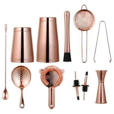 China Rose Gold Cocktailshaker 750ml Rose Gold Boston Shaker 11PCS Set Stainless Steel Bar Accessory Bar Tools Professional Bartender Kit for sale