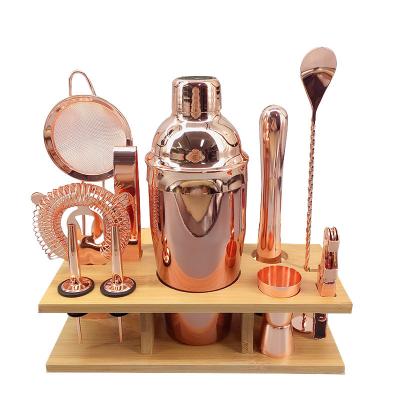 China Viable Cocktailshaker 2021 New Arrivals 11 Pieces 750ml Rose Gold Cocktail Shake Set Bartender Bar Set Kit With Wisky Wine Accessories for sale