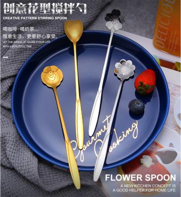 China 2020 New Product Ideas Creative Japanese Flower Teaspoon Viable Stainless Steel Rose Stirring Spoon Gold Plated for sale