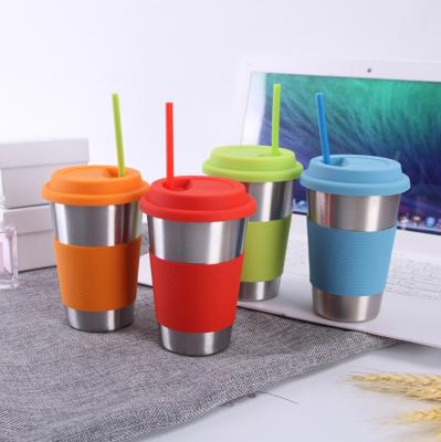 China Sustainable Food Grade 304 Stainless Steel Unitary Layer Beer Mug Car Thermos Mug With Silicone Cup Cover Straw Portable Outdoor Mug for sale