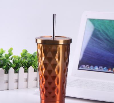 China Portable viable foreign trade stainless steel double straw, gift, diamond, irregular cup gifts business customization for sale