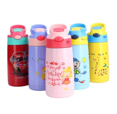 China 2020 Cute Straw Cup Business Amazon Success Kids Thermos Mug Stainless Steel Student Straight Water Cup Cartoon for sale