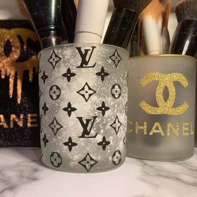 China Madame Makeup Storage Makeup Brush Holder Personalized White Glass Cup Pen Holder for sale