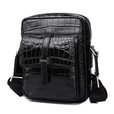 China Waterproof Vertical Square Shape Crocodile Belly Pattern Men's Shoulder Bag Genuine Leather Men Business Handbag for sale