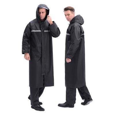 China Single-person Rainwear Waterproof Oxford Cloth Adults Raincoat Reflective Hooded Long Raincoat Black Color Rain Poncho Custom Logo for sale